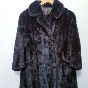 Vintage Long Dark Brown Real Fur Coat